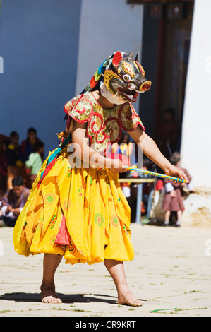 dance performers at Tsechu festival, Gangtey Gompa Monastery, Phobjikha valley, Bhutan, Asia Stock Photo