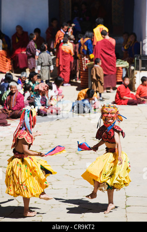 dance performers at Tsechu festival, Gangtey Gompa Monastery, Phobjikha valley, Bhutan, Asia Stock Photo