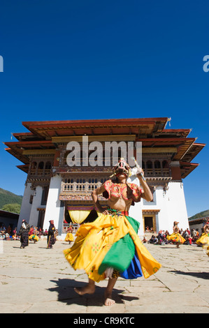 dance performers at Tsechu festival, Gangtey Gompa Monastery, Phobjikha valley, Bhutan, Asia Stock Photo