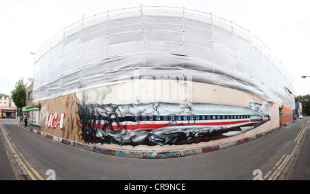 Panoramic photograph of a graffiti tribute to Beastie Boy Adam Yauch,known as MCA who died aged 47 on May 4 2012.