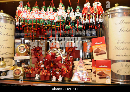 A wide variety of Austrian-made Mozart chocolates and marzipan sweets are on sale in a confectionery shop in Vienna, Austria Stock Photo