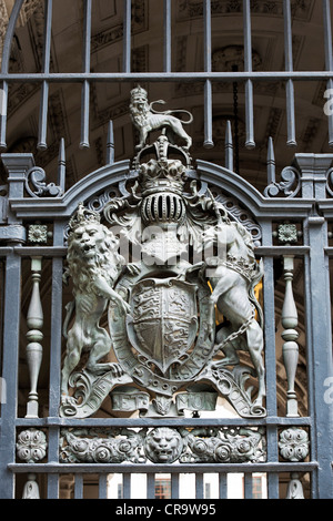 Royal Coat of Arms on HM treasury gate. London. England Stock Photo