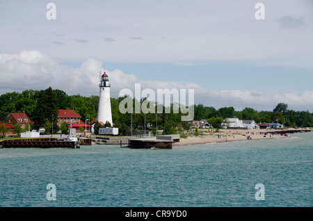 Michigan, Port Huron, St. Claire River between Lake Huron & Lake Erie. Fort Gratiot Light, circa 1829. Stock Photo