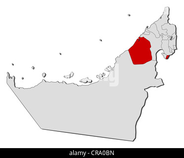 Political map of the United Arab Emirates with the several emirates where Dubai is highlighted. Stock Photo