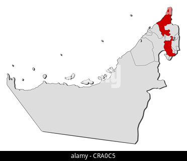 Ras al Khaimah red highlighted in map of United Arab Emirates Stock ...
