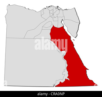 Political map of Egypt with the several governorates where Red Sea is highlighted. Stock Photo