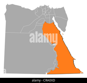 Political map of Egypt with the several governorates where Red Sea is highlighted. Stock Photo