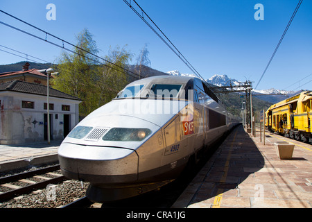 SNCF TGV train in Oulx station, Piemonte, Italy Stock Photo