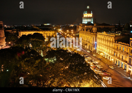 Views from El Parque Central and El Capitolio in Old Havana, including Hotel Inglaterra, Hotel Telegrafo and the Gran Teatro Stock Photo