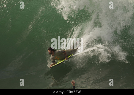 bodyboarder riding a huge wave at the Wedge Newport Beach California in ...