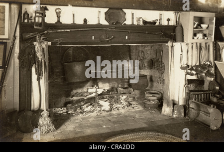 Colonial Kitchen Cooking Fireplace Stock Photo