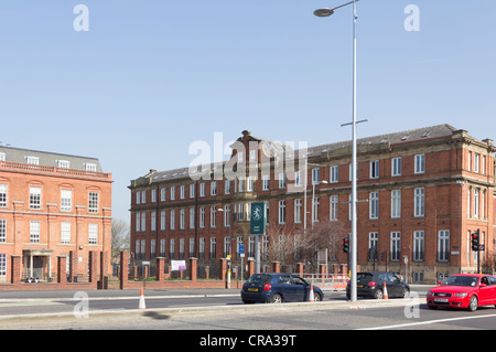 The Cresent, Salford with Salford University's Adelphi House to the left and the former Royal Salford hospital on the right Stock Photo