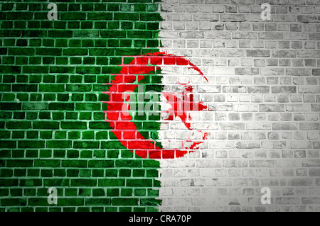An image of the Algerian flag painted on a brick wall in an urban location Stock Photo