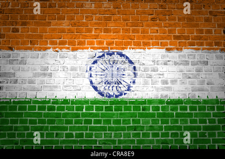 An image of the India flag painted on a brick wall in an urban location Stock Photo