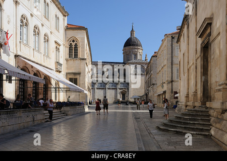 Square in the center of Dubrovnik, the dome of the cathedral at back, Dubrovnik, Croatia, Europe Stock Photo