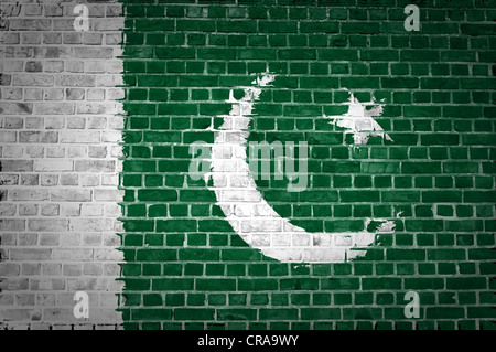 An image of the Pakistan flag painted on a brick wall in an urban location Stock Photo