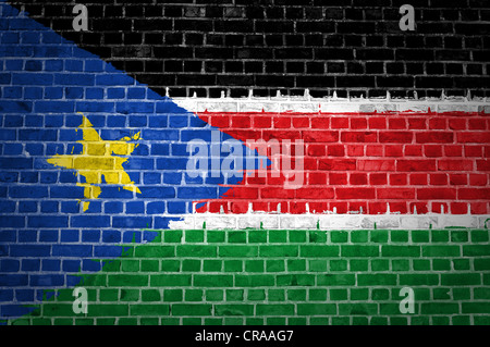 An image of the South Sudan flag painted on a brick wall in an urban location Stock Photo
