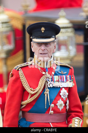 Britain's Prince Philip attends the Trooping of the Colours ceremony to mark her official birthday at Buckingham Palace. Stock Photo