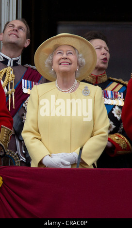 Britain's Queen Elizabeth II attends the Trooping of the Colours ceremony to mark her official birthday at Buckingham Palace. Stock Photo