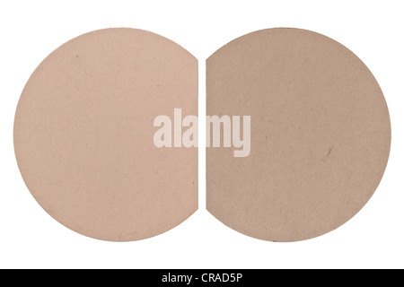 Set of two round recycled paper tags or labels isolated over white - Each piece photographed separately Stock Photo