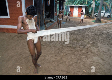 Preparations for the teaching of the ancient martial art of Kalari or Kalaripayattu, near Cheruthuruthi or Cheruthuruthy, Kerala Stock Photo