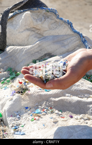 A waste separation site where different recyclable materials are separated and disposed for recycling. Stock Photo