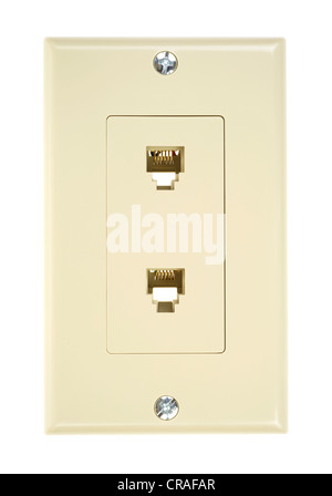Beige dual outlet telephone plug Stock Photo