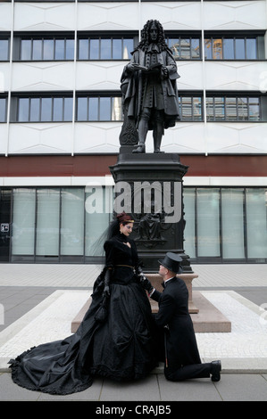 Young couple, Goths, at the Leibniz-Denkmal monument, Wave-Gotik-Treffen festival, Leipzig, Saxony, Germany, Europe Stock Photo