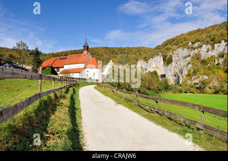 Hiking trail to the Kaeppeler estate and St. George's Basilica near Thiergarten in the Upper Danube Valley, Sigmaringen district Stock Photo