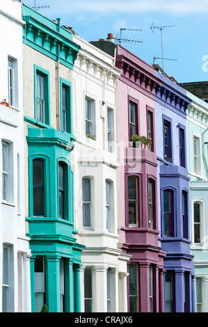 Colourful terraced houses, Portobello Road, Notting Hill, London, England, United Kingdom, Europe Stock Photo