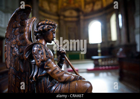 Carved angel with trumpet, St Marylebone Parish Church, London, England, United Kingdom, Europe Stock Photo