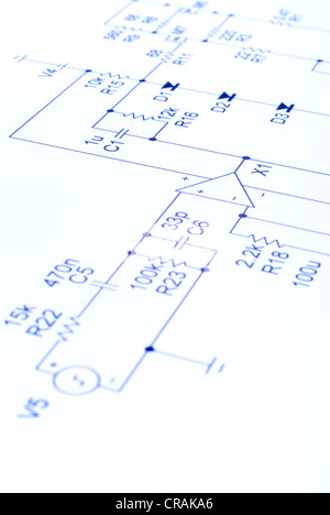 Electronic circuit diagram in blue. Our own design, no copyright issues. Stock Photo