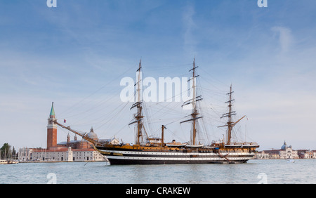 Italian Navy Sailing ship Amerigo, Vespucci at anchor in canale di san macro, Venice, Italy Stock Photo