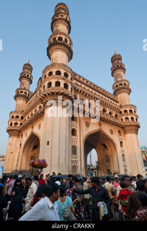 Charminar monument with four minarets, Hyderabad, Andhra Pradesh, southern India, India, Asia Stock Photo