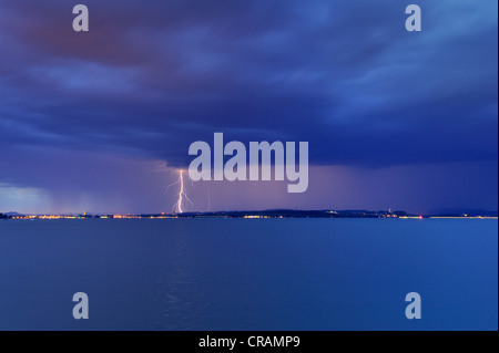 Storm clouds, heavy rain and lightning storm over Konstanz on Lake Constance, Baden-Wuerttemberg, Germany, Europe Stock Photo