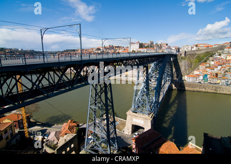 Maria Pia bridge over the Rio Douro river, Porto, Portugal, Europe Stock Photo