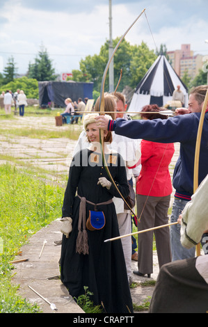 Kaliningrad, Russia - june 17, 2012, man archer shoots on knightly tournament 'Royal mountain' Stock Photo