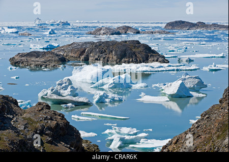 Icebergs off the Ammassalik Peninsula, Sermilik Fjord, East Greenland, Greenland Stock Photo