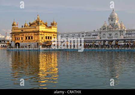 Sikh sanctuary Harmandir Sahib or Golden Temple in the Amrit Sagar, lake of nectar, Amritsar, Punjab, North India, India, Asia Stock Photo