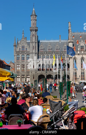 Street restaurants in front of the Provincial Government Palace, Provinciaal Hof, Provincial Court, Grote Markt market square Stock Photo