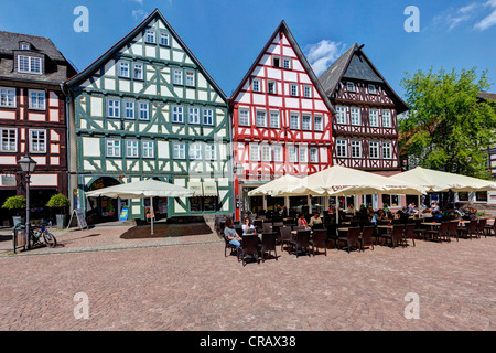 Historic centre of Gruenberg, with old post office, the town hall and the Ratsschaenke inn, Hesse, Germany, Europe, PublicGround Stock Photo