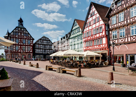 Historic centre of Gruenberg, with old post office, the town hall and the Ratsschaenke inn, Hesse, Germany, Europe, PublicGround Stock Photo