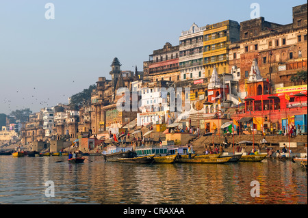 Ghats or holy steps of Varanasi, Ganges, Uttar Pradesh, India, Asia Stock Photo