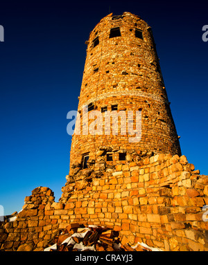 Desert View Watchtower, also known as the Indian Watchtower at Desert View, is a 70-foot (21 m)-high stone building. Stock Photo