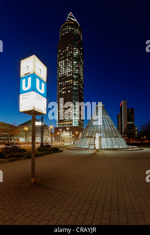 Messeturm Tower, Messe Frankfurt, Gallus district, Europe Quarter, Frankfurt am Main, Hesse, Germany, Europe, PublicGround Stock Photo