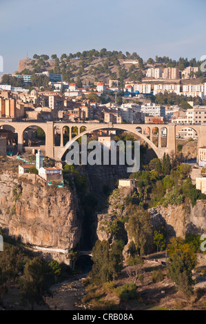 Pont Sidi M'Cid bridge with the Marabout of Sidi Rached, Constantine, Algeria, Africa Stock Photo