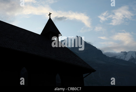 Church in the mountain village of Murren in the Bernese Oberland, Switzerland. Stock Photo