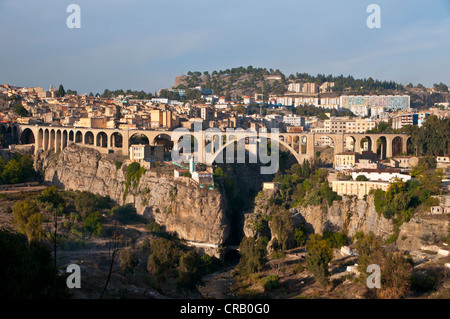 Pont Sidi M'Cid bridge with the Marabout of Sidi Rached, Constantine, Algeria, Africa Stock Photo