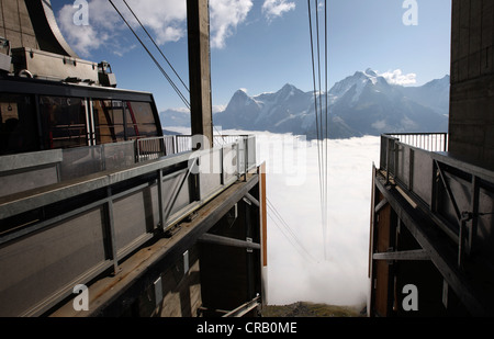 The Piz Gloria is reached by the Schilthorn Cable Car near Murren, Switzerland. Piz Gloria was used in a James Bond Film. Stock Photo
