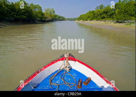 Small rowing boat in the swamps of the Unesco World Heritage Site Sundarbans, Bangladesh, Asia Stock Photo